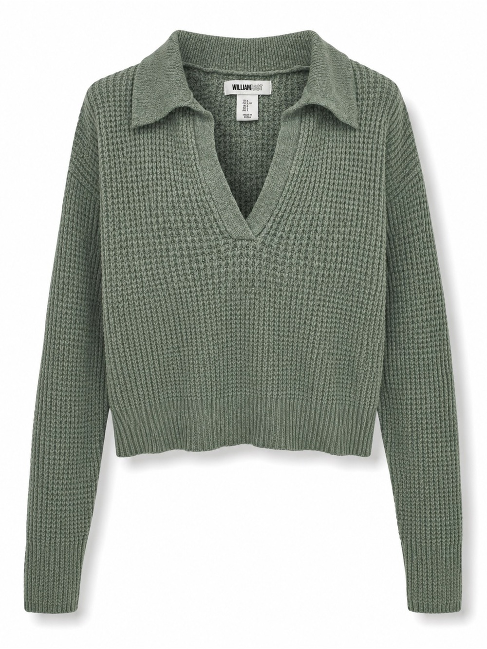 William Rast Olive Green V-Neck Collared Knit Sweater